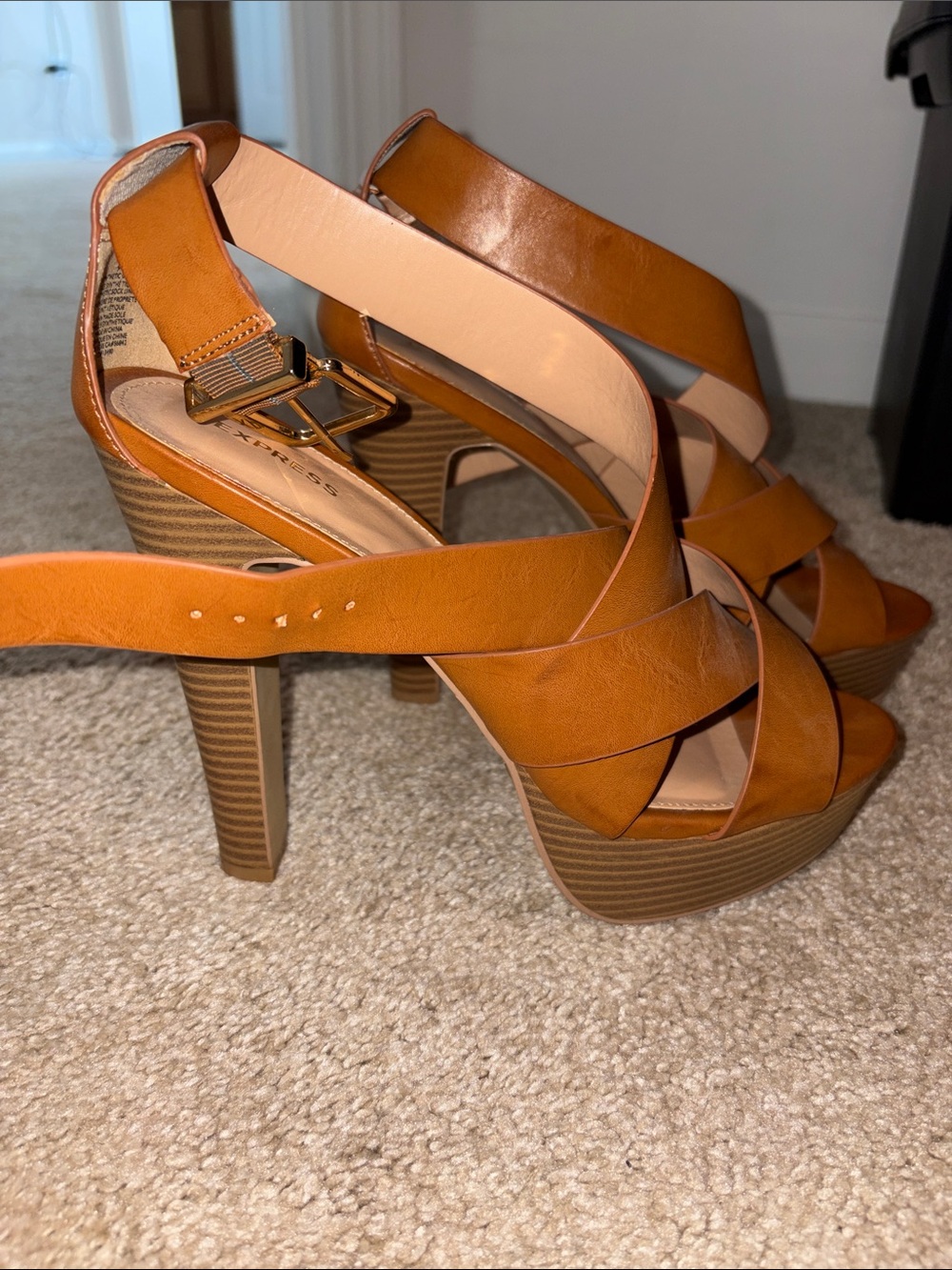 Express Women's Tan Platform High Heel Sandals